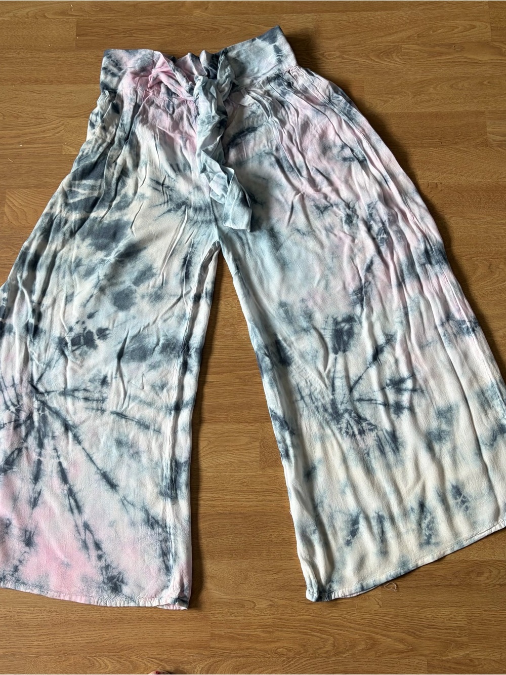 Raviya Pastel Tie-Dye Wide-Leg Pants in Pink, Blue & Cream Sz S - Picture 2 of 7
